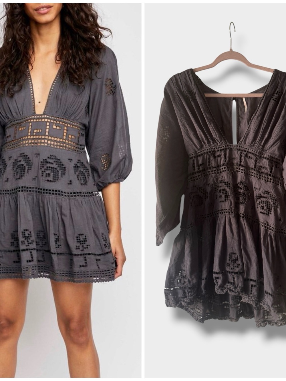 Free People Tea Time Mini Charcoal Dress, Size 12